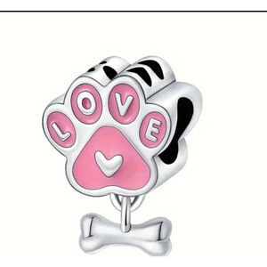 Charm Bracelet, Silver, Pink, Paw Print
